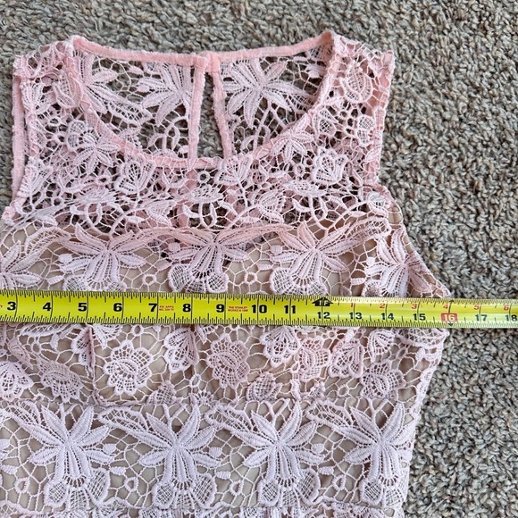 BISOU BISOU M. BOHBOT Pink Lace Overlay Midi Floral Sleeveless Sheath Dress Sz 2 - Picture 15 of 16